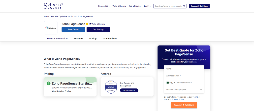 Analytics Tool - Zoho PageSense